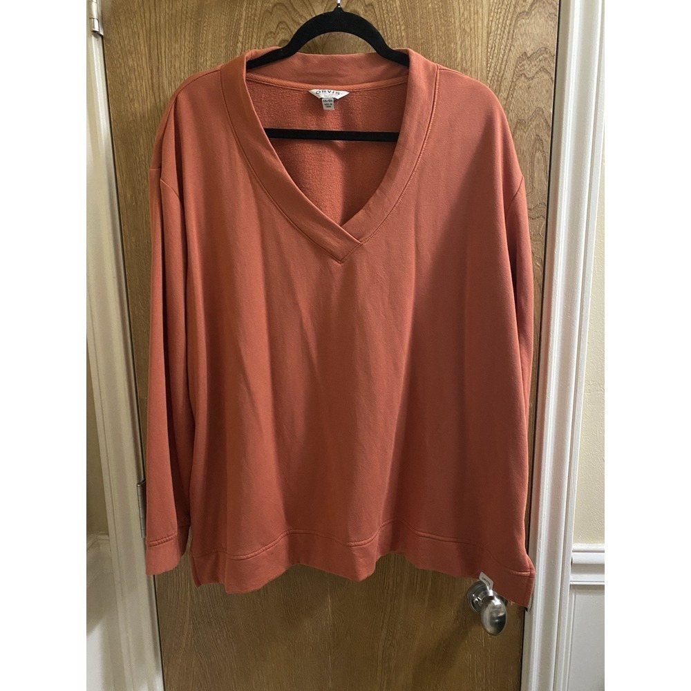 Orvis V-Neck Classic Cozy Sweater Women's Orange Size XXL Plus Soft Comfortable